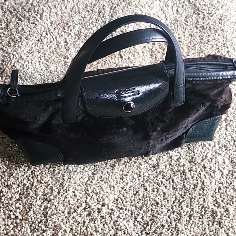 LONGCHAMP Fur & Leather Mini Handbag Brown Black RARE - Picture 3 of 16